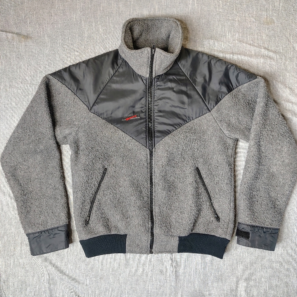 VINTAGE Simms Jackson Hole Fleece Bomber Jacket‎ Black Gray Aviator 80s USA